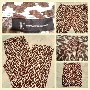 I.N.C. Brown/White Batik Print Linen Pants 4
